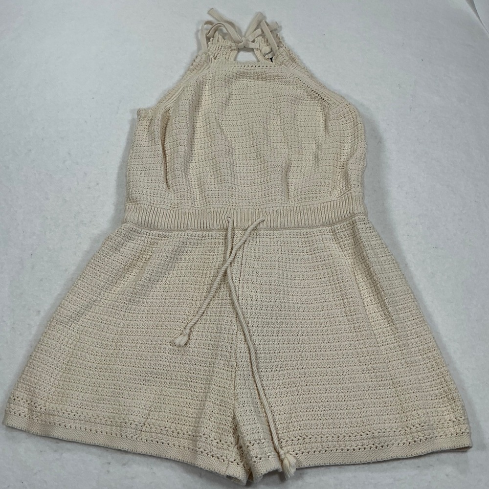 Universal Thread Womens Cream Cotton Knit Halter Romper Size L RN17730